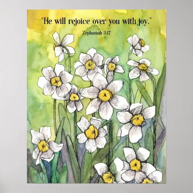 Affiche Zephaniah Écriture Se Réjouir De Vous Jonquilles   (Devant)