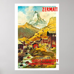 Affiche Zermat, crête de montagne, Suisse, cru d'été