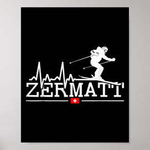 Affiche Zermatt Battement de coeur Ski alpin Alpes suisses