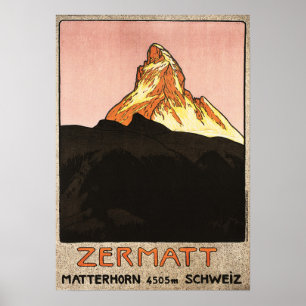 Affiche ZERMATT Matterhorn Suisse Randonnées de ski