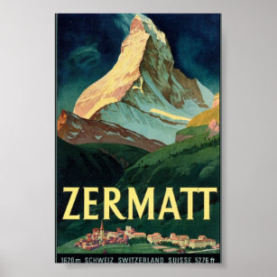 Affiche Zermatt Mountain, Suisse, Vintage, Advert