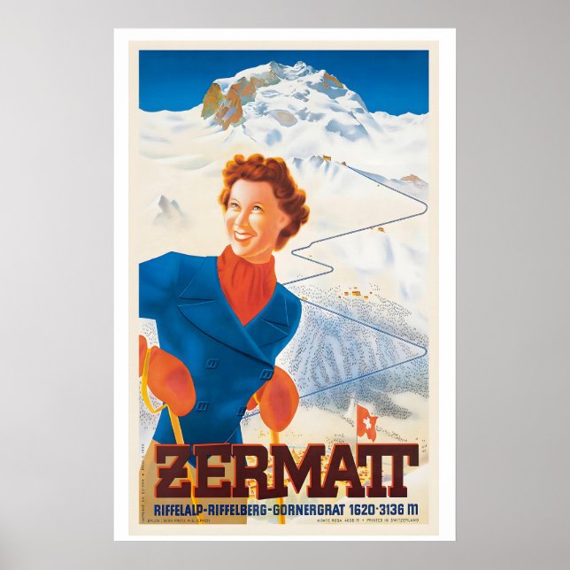 Affiche Zermatt Riffelalp Riffelberg Gornergrat (Devant)