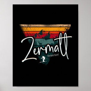 Affiche Zermatt Ski alpin Vintage Suisse Alpes