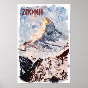 Affiche Zermatt Suisse Alpes suisses Aquarelle