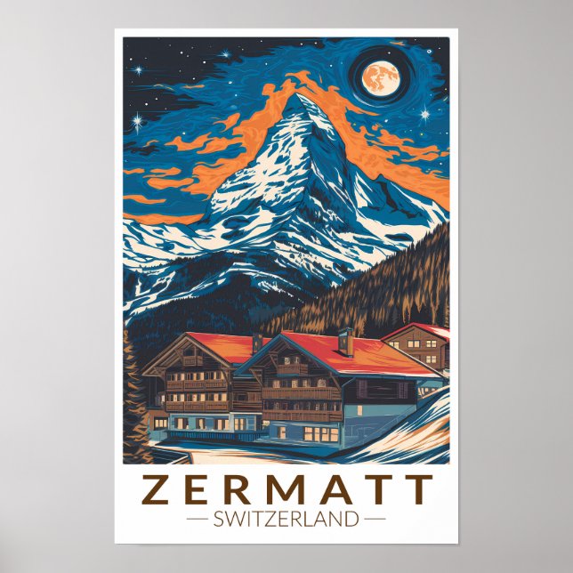 Affiche Zermatt Suisse Matterhorn Voyage Art Rétro (Devant)