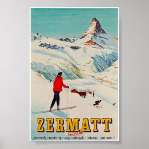 Affiche Zermatt Suisse Retro Voyage ski Vintage