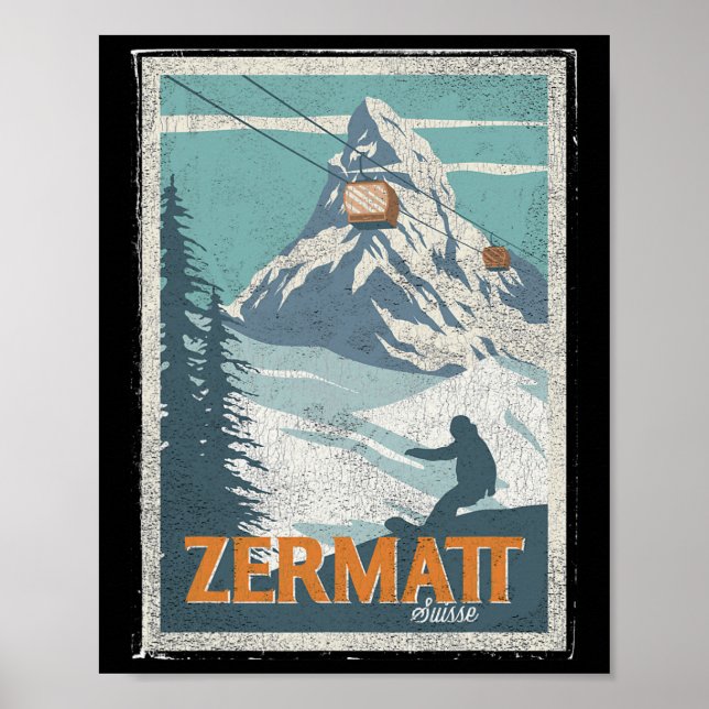 Affiche Zermatt Switzerland Winter Skiing Snowboarding Ski (Devant)