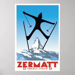 Affiche Zermatt, Valais, Suisse, Ski