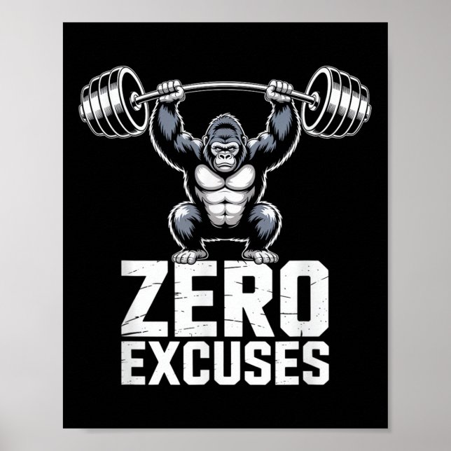 Affiche Zero Excuses Gorilla Gym Motivational Workout  (Devant)