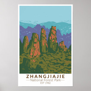 Affiche Zhangjiajie Forêt Nationale Chine Voyage Art Rétro