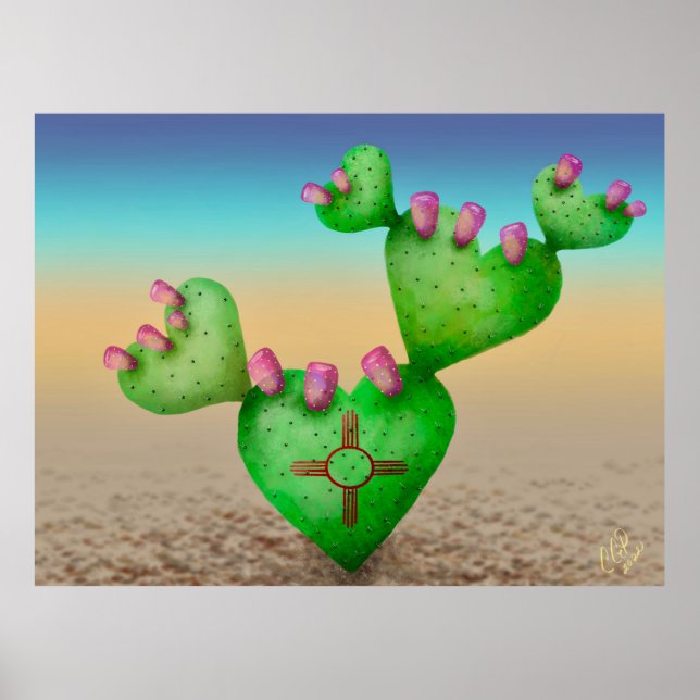 Affiche Zia Sun Heart Nopales Desert Scene Nouveau-Mexique (Devant)