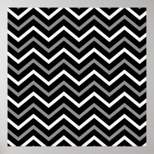 Affiche Zigzag blanc et gris noir moderne de motif de