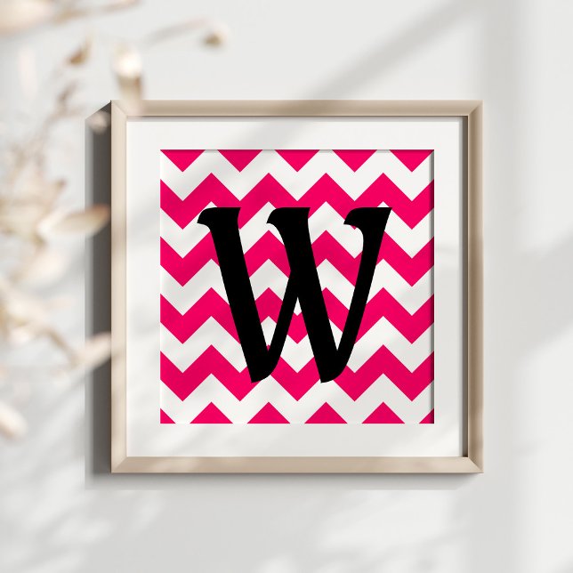 Affiche Zigzag rose vif monogramme (Create your own monogrammed poster.)