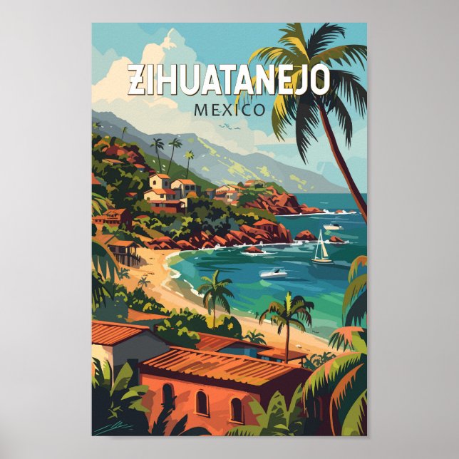 Affiche Zihuatanejo Mexique Travel Art Vintage (Devant)