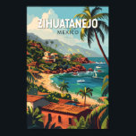 Affiche Zihuatanejo Mexique Voyage Art Vintage<br><div class="desc">Zihuatanejo conception de voyage rétro vectorielle. Elle est connue pour ses plages,  comme l'immense Playa La Ropa,  bordée de palmiers.</div>