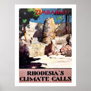 Affiche Zimbabwe, appels climatiques de la Rhodésie, vinta