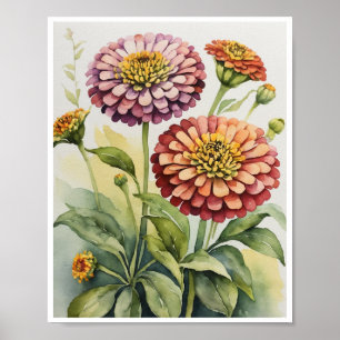 Affiche Zinnia Fleurs de l'eau artisanale Couleur de mur P