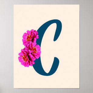 Affiche Zinnia Flowers Monogramme initial C
