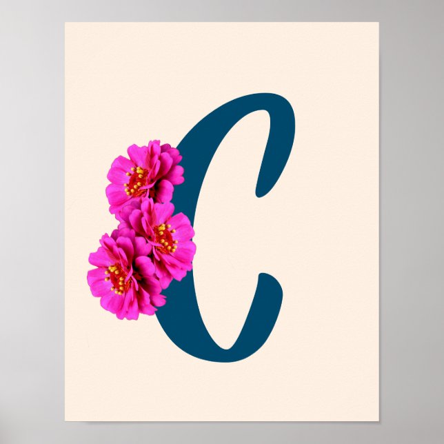 Affiche Zinnia Flowers Monogramme initial C (Devant)