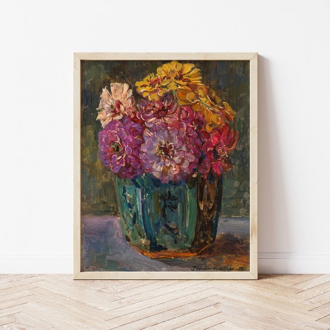 Affiche Zinnias dans un pot vert | Floris Verster (Créateur téléchargé)