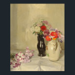 Affiche Zinnias | William Nicholson<br><div class="desc">Zinnias (1911) de William Nicholson (1872-1949) est une vie morose audacieuse et élégamment composée qui met en valeur le mélange signature de simplicité et de sophistication de l’artiste. Les zinnias, très vives en rouge, oranges et roses, se distinguent par leur arrière - plan muet, arrangé avec soin dans un modeste...</div>