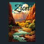 Affiche Zion National Park Illustration Retro<br><div class="desc">Design d'illustration vectorielle de Sion. Le parc est une réserve naturelle du sud-ouest de l'Utah qui se distingue par les falaises rouges abruptes de Zion Canyon.</div>