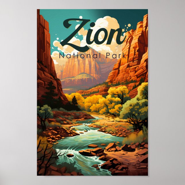 Affiche Zion National Park Illustration Retro (Devant)
