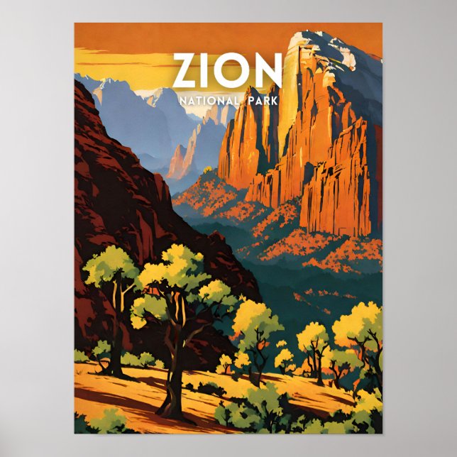 Affiche Zion National Park illustration rétro Décor (Devant)