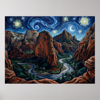 Affiche Zion National Park Nuit étoilée du canyon