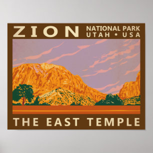 Affiche Zion National Park Utah East Temple Vintage