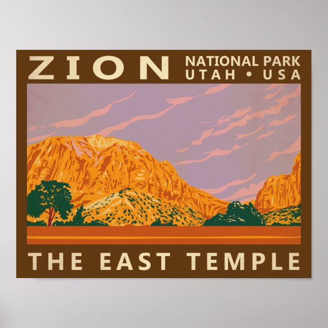 Affiche Zion National Park Utah East Temple Vintage (Devant)