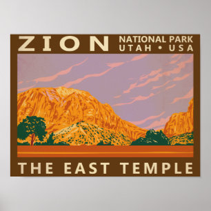 Affiche Zion National Park Utah East Temple Vintage