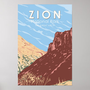 Affiche Zion National Park Utah La Grande Arche Vintage