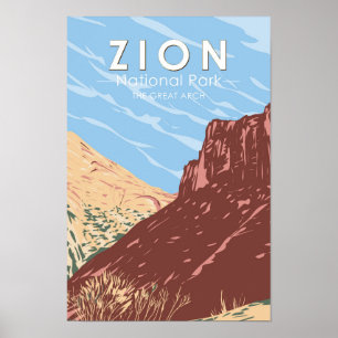 Affiche Zion National Park Utah Le Grand Arc Vintage