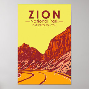 Affiche Zion National Park Utah Pine Creek Canyon Vintage
