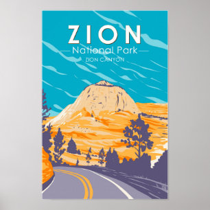 Affiche Zion National Park Utah Zion Canyon Road Vintage