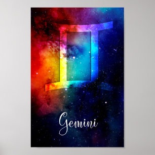 Affiche Zodiac : Gemini Rainbow Space