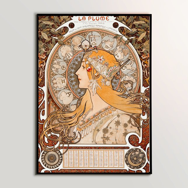 Affiche Zodiac : Le chef-d'oeuvre Art Nouveau emblématique (Alphonse Maria Mucha's Zodiaque or La Plume (ca. 1896–1897) by. Famous Art Nouveau artwork)