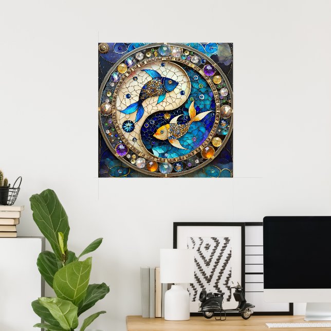 Affiche Zodiac - Poissons de poisson Yin et Yang (Bureau à domicile)