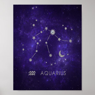 Affiche Zodiac Purple Aquarius   Horoscope astrologique