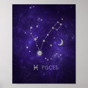 Affiche Zodiac Purple Pisces   Cosmic Astrology Horoscope