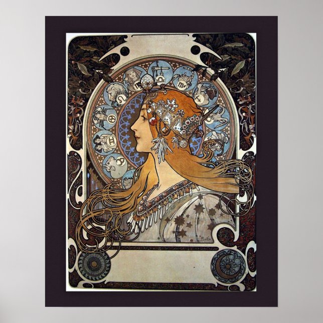 Affiche Zodiac Woman par Alphonse Mucha - Art Vintage (Devant)