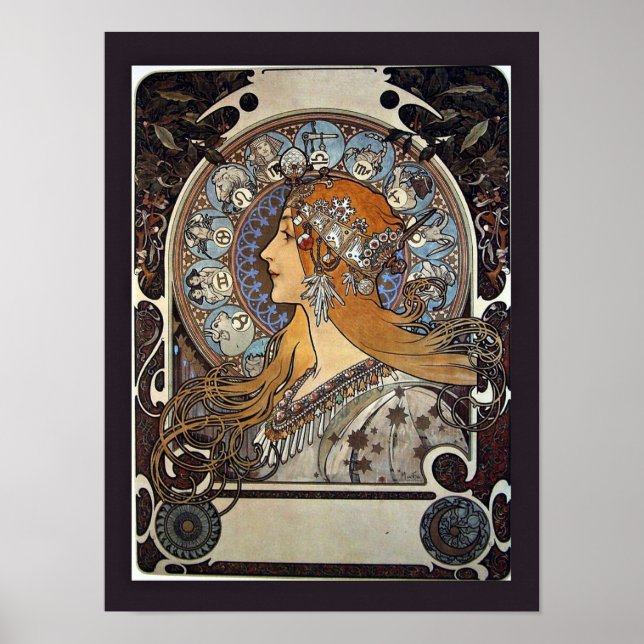 Affiche Zodiac Woman par Alphonse Mucha - Art Vintage (Devant)