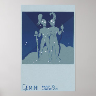 Affiche Zodiaque astrologique Gémeaux Constellation jumell