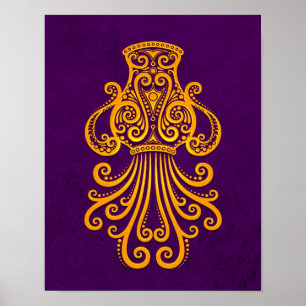 Affiche Zodiaque d'Aquarius jaune complexe sur violet