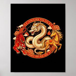 Affiche Zodiaque lunaire Dragon Tigre Cheval Harmonie Nouv