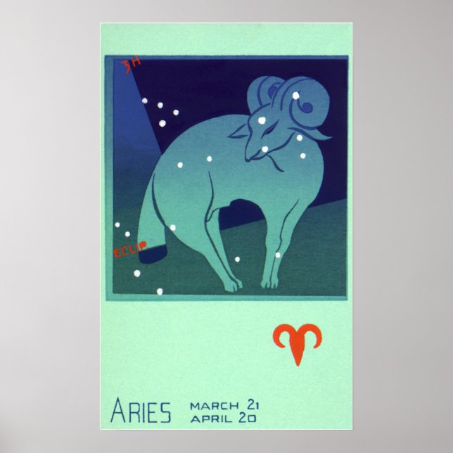 Affiche Zodiaque vintage, Astrologie Baies Ram Constellati (Devant)