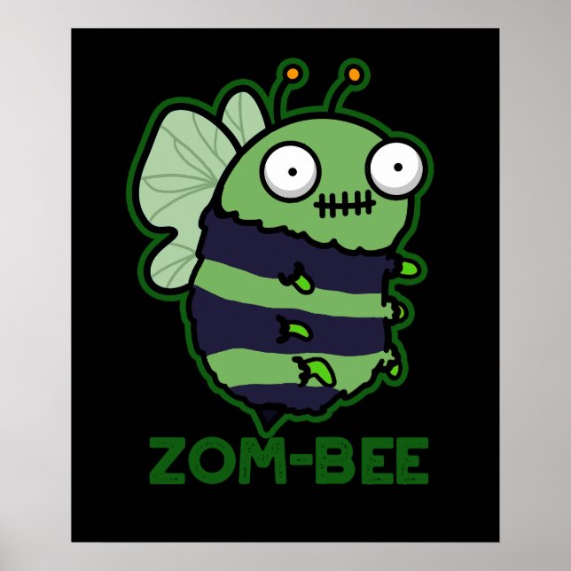 Affiche Zom-bee Funny Zombie Bee Pun Dark BG (Devant)