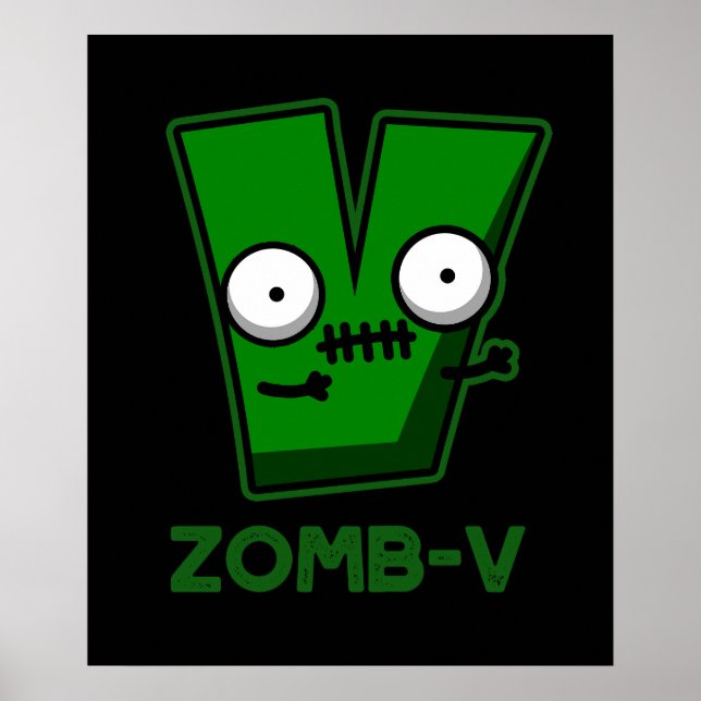 Affiche Zomb-V Drôle Halloween Zombie Alphabet Pun Dark BG (Devant)