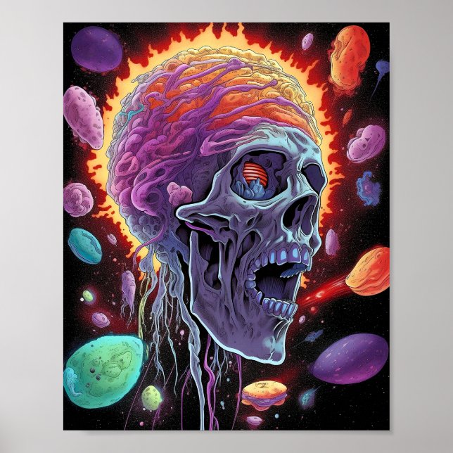 Affiche Zombie Crâne Créature Sci-fi Horreur Art (Devant)